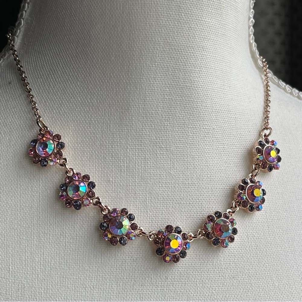 LC Lauren Conrad | Elegant Floral Gold Tone Necklace with Multicolor AB Crystals